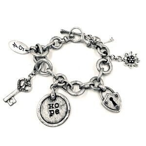 Fossil Silver Lock & Key Hope Toggle Charm Bracelet